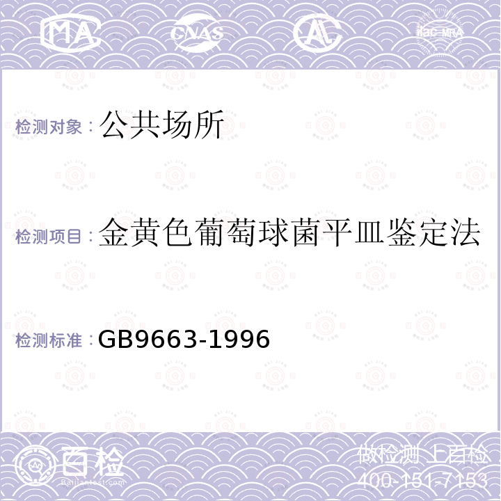 金黄色葡萄球菌平皿鉴定法 GB 9663-1996 旅店业卫生标准