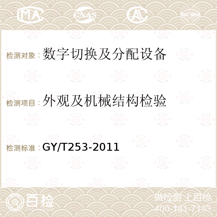 外观及机械结构检验 数字切换矩阵技术要求和测量方法