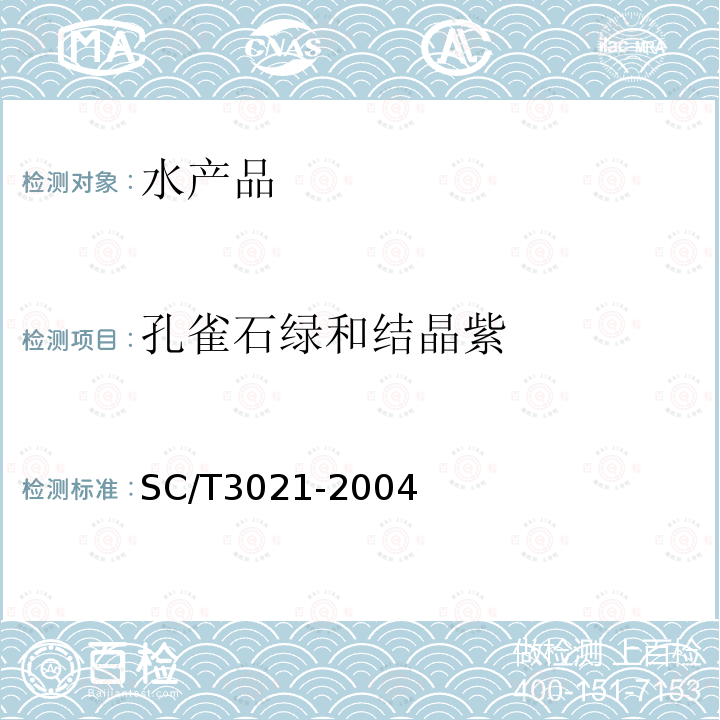 孔雀石绿和结晶紫 水产品中孔雀石绿残留量的测定 液相色谱法