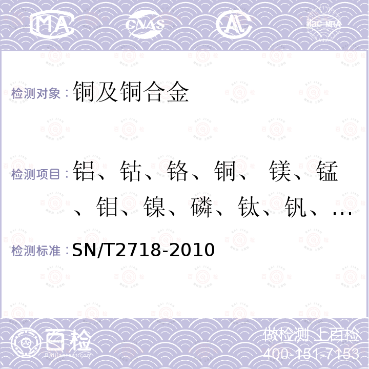 铝、钴、铬、铜、 镁、锰、钼、镍、磷、钛、钒、钨、锌 不锈钢化学成分测定 电感耦合等离子体原子发射光谱法