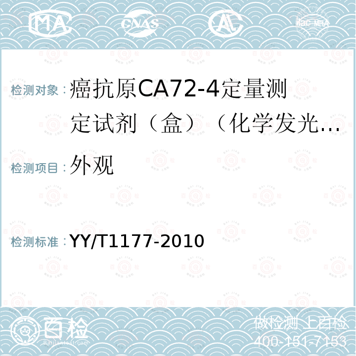 外观 癌抗原CA72-4定量测定试剂(盒) 化学发光免疫分析法