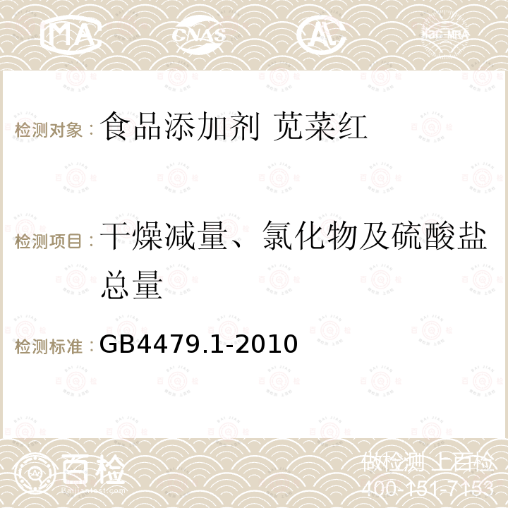 干燥减量、氯化物及硫酸盐总量 食品安全国家标准 食品添加剂 苋菜红