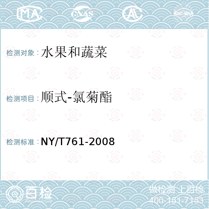 順式-氯菊酯 蔬菜和水果中有機(jī)磷、有機(jī)氯、擬除蟲菊酯和氨基甲酸酯類農(nóng)藥多殘留的測(cè)定
