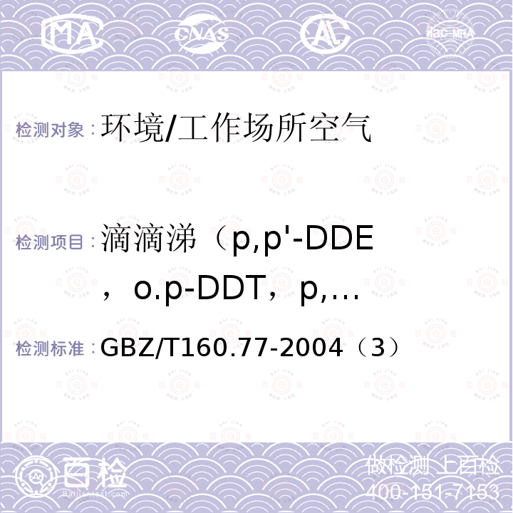 滴滴涕（p,p'-DDE，o.p-DDT，p,p'-DDD，p,p'-DDT） 工作场所空气有毒物质测定 有机氯农药