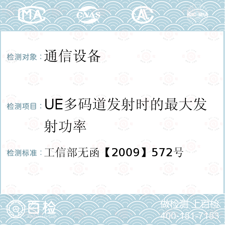 UE多码道发射时的最大发射功率 工信部无函【2009】572号 关于中国移动通信集团公司增加TD-SCDMA系统使用频率的批复
