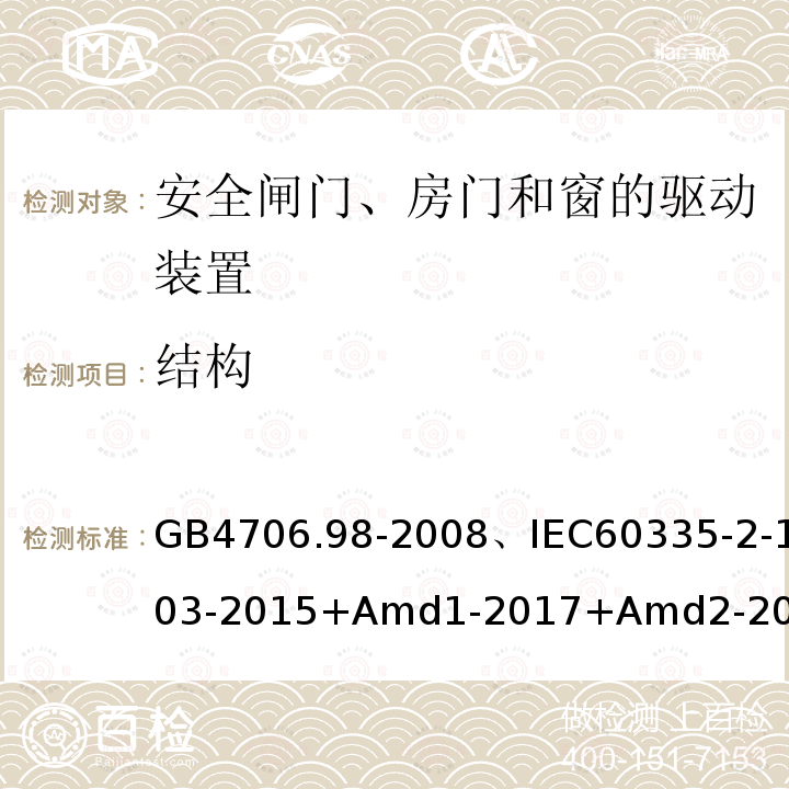 结构 家用和类似用途电器的安全闸门、房门和窗的驱动装置的特殊要求