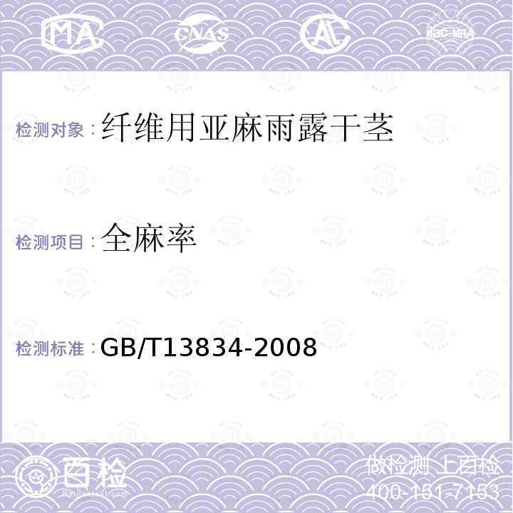 全麻率 GB/T 13834-2008 纤维用亚麻雨露干茎