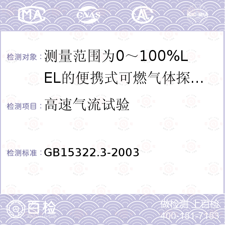 高速气流试验 可燃气体探测器 第3部分:测量范围为0～100%LEL的便携式可燃气体探测器