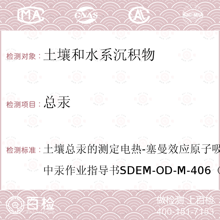 总汞 土壤 总汞的测定 电热-塞曼效应原子吸收光谱法测定固体试样中汞作业指导书SDE M-OD-M-406（参考EPA7473-2007）*