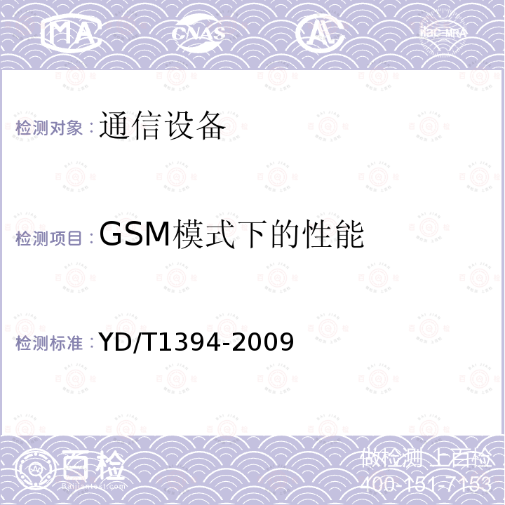 GSM模式下的性能 GSM/CDMA 1X 双模数字移动台技术要求