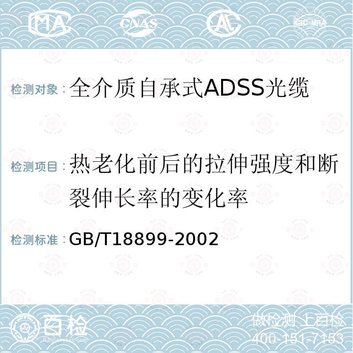 热老化前后的拉伸强度和断裂伸长率的变化率 全介质自承式光缆