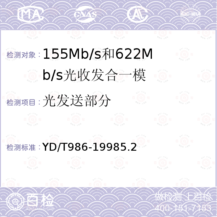 光发送部分 155Mb/s和622Mb/s光收发合一模块技术条件