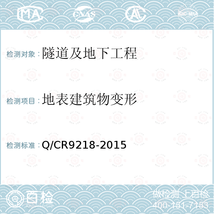 地表建筑物变形 铁路隧道监控量测技术规程
