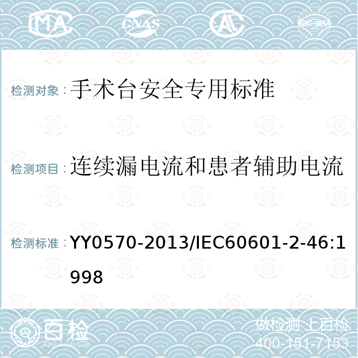 连续漏电流和患者辅助电流 手术台安全专用标准