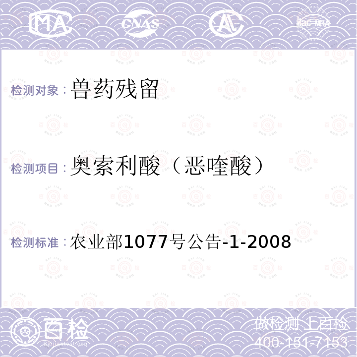 奥索利酸（恶喹酸） 水产品中17种磺胺类及15种喹诺酮类药物残留量的测定 液相色谱—串联质谱法