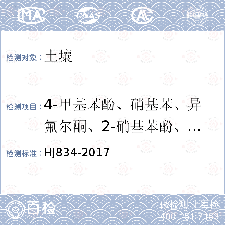 4-甲基苯酚、硝基苯、异氟尔酮、2-硝基苯酚、2,4-二甲基苯酚、二(2-氯乙氧基)甲烷、2,4-二氯苯酚、1,2,4-三氯苯、萘、4-氯苯胺、 六氯丁二烯 土壤和沉积物 半挥发性有机物的测定 气相色谱-质谱法