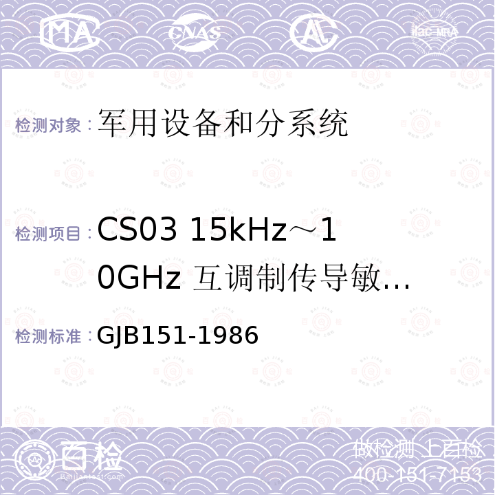 CS03 15kHz～10GHz 互调制传导敏感度（双信号发生器法） 军用设备和分系统电磁发射和敏感度要求