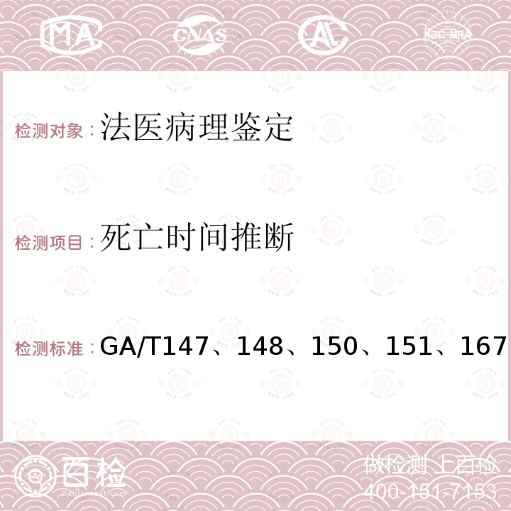 死亡时间推断 尸体检验技术总则 、 法医学 病理检材的提取、固定、取材及保存规范 、 法医学 机械性窒息尸体检验规范 、 法医学 新生儿尸体检验规范 、 
法医学 中毒尸体检验规范 、 法医学 猝死尸体检验规范