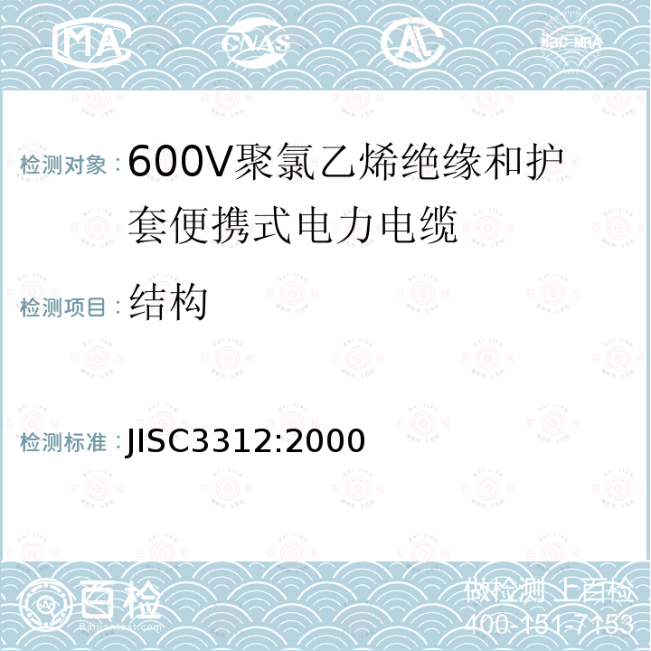 结构 600V聚氯乙烯绝缘和护套便携式电力电缆