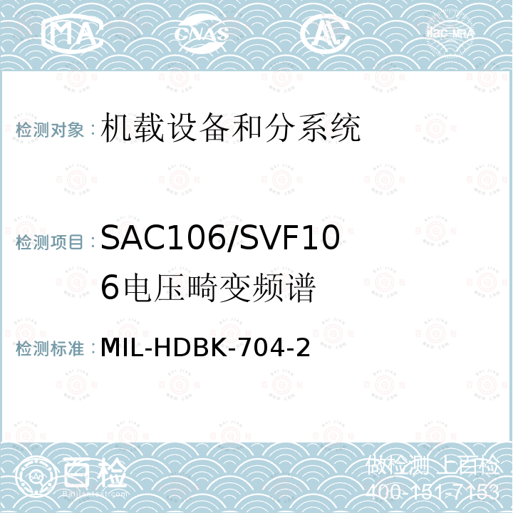 SAC106/SVF106
电压畸变频谱 用电设备与飞机供电特性
符合性验证的测试方法手册（第2部分)
