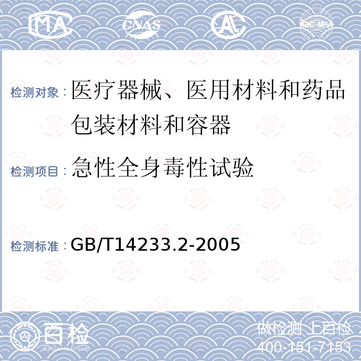 急性全身毒性试验 医用输液、输血、注射器具检验方法 第2部分:生物学试验方法