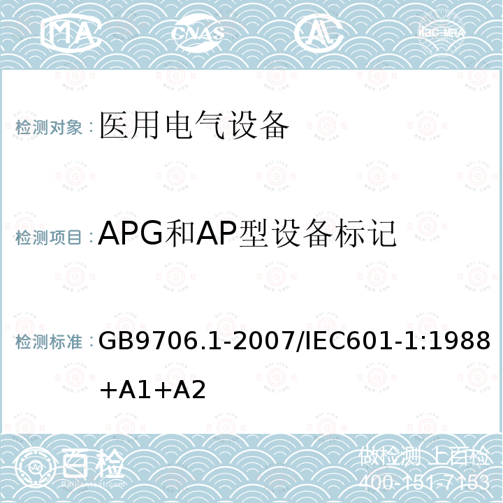 APG和AP型设备标记 医用电气设备 第1部分：安全通用要求