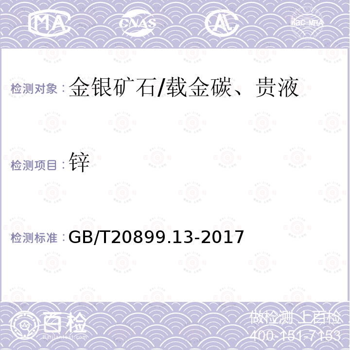 锌 金矿石化学分析方法 第13部分：铅、锌、铋、镉、铬、砷和汞量的测定 电感耦合等离子体原子发射光谱法