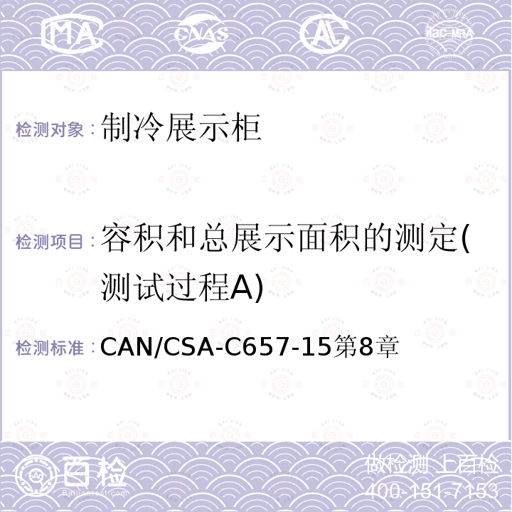 容积和总展示面积的测定(测试过程A) CAN/CSA-C657-15第8章 制冷展示柜的能效性能标准