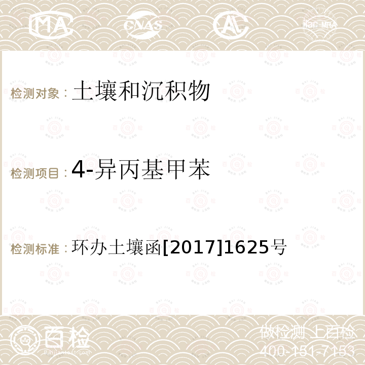 4-异丙基甲苯 全国土壤污染状况详查 土壤样品分析测试方法技术规定 第二部分 4 挥发性有机物类(VOCs)/4-2 吹扫捕集/气相色谱-质谱法