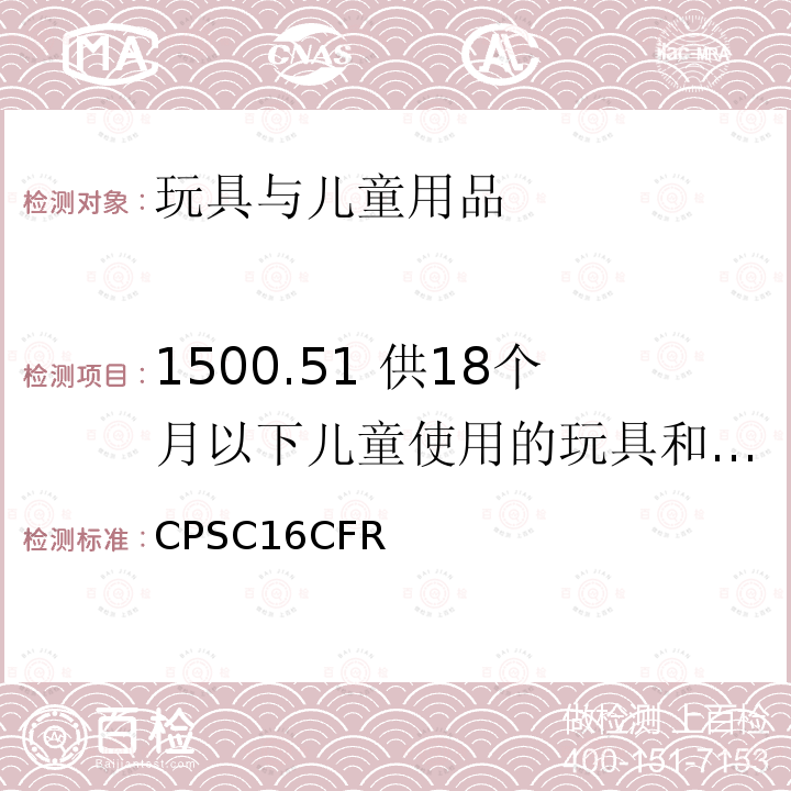 1500.51 供18个月以下儿童使用的玩具和其他物品的正常使用和滥用的模拟试验方法 美国联邦法规第16部分第二章消费品安全委员会