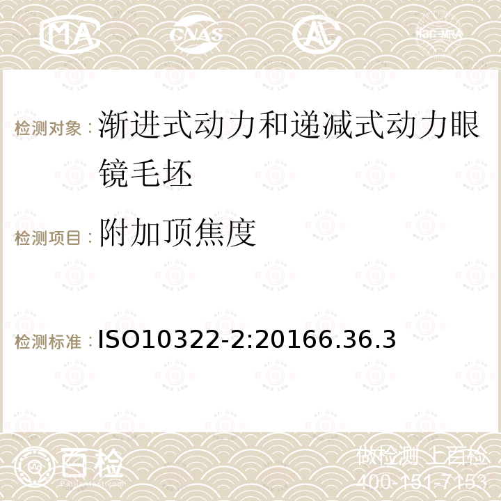 附加顶焦度 眼科光学 半成品眼镜片毛坯 第2部分：渐进式动力和递减式动力眼镜毛坯规格