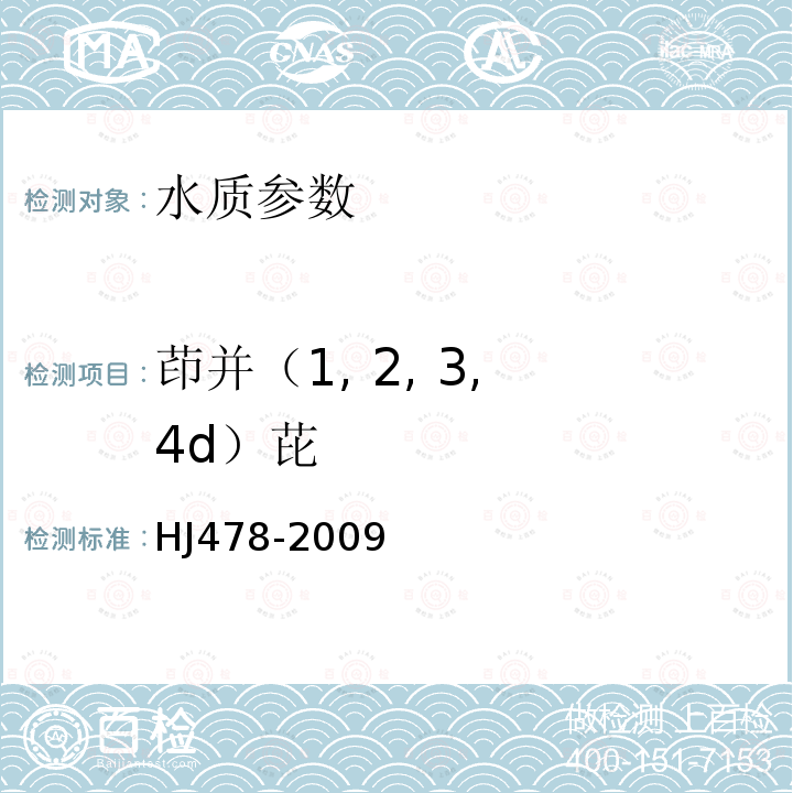 茚并（1, 2, 3, 4d）芘 HJ 478-2009 水质 多环芳烃的测定 液液萃取和固相萃取高效液相色谱法