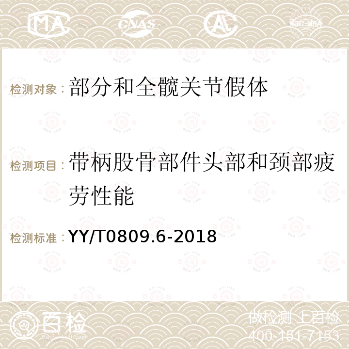 带柄股骨部件头部和颈部疲劳性能 外科植入物 部分和全髋关节假体 第6部分：带柄股骨部件颈部疲劳性能 试验和性能要求