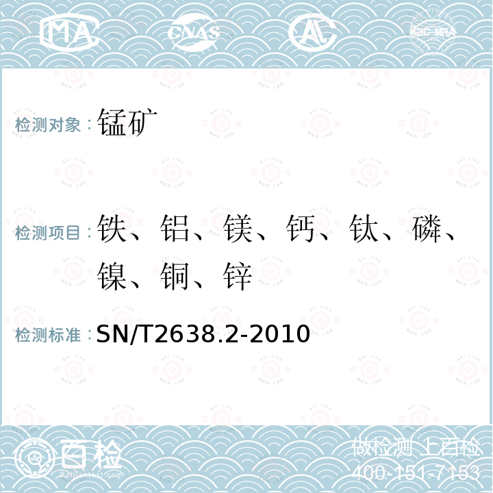 铁、铝、镁、钙、钛、磷、镍、铜、锌 进出口锰矿石中铁、铝、镁、钙、钛、磷、镍、铜、锌的测定 电感耦合等离子体原子发射光谱法