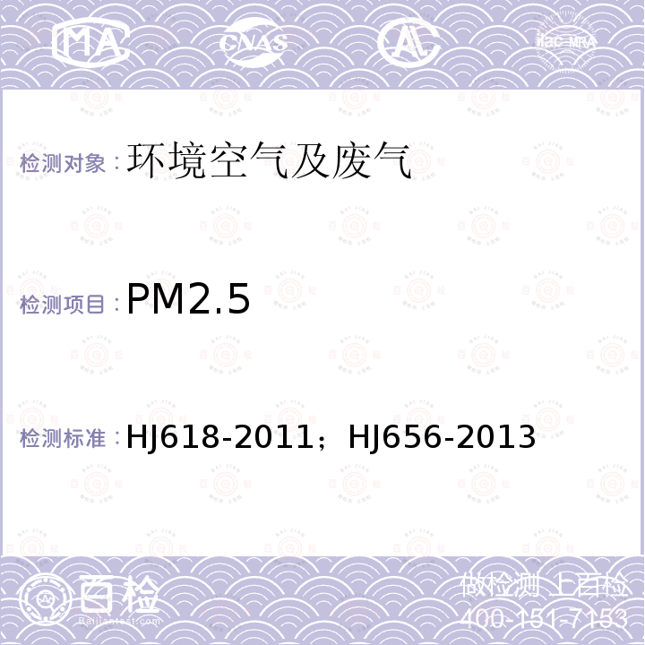 PM2.5 环境空气 PM10和PM2.5的测定 重量法；环境空气颗粒物（PM2.5）手工监测方法（重量法）技术规范