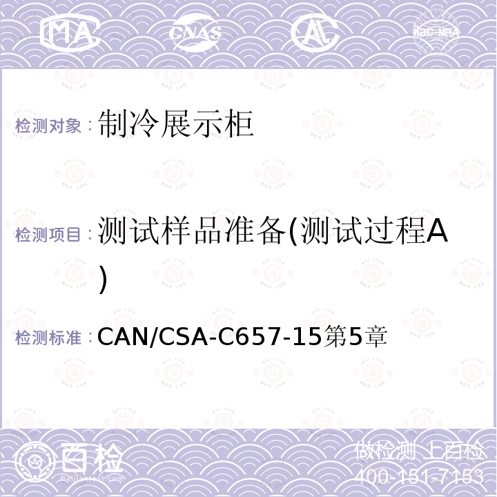 测试样品准备(测试过程A) CAN/CSA-C657-15第5章 制冷展示柜的能效性能标准