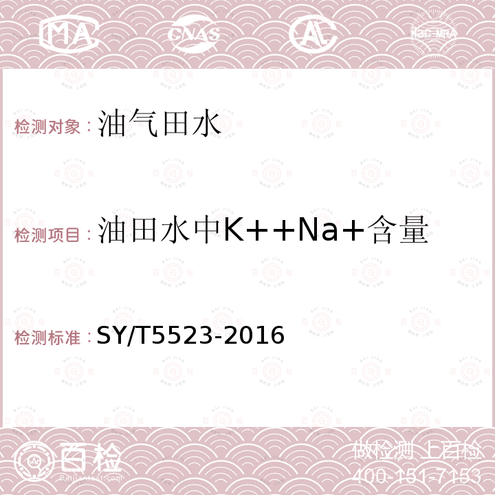 油田水中K++Na+含量 SY/T 5523-2016 油田水分析方法