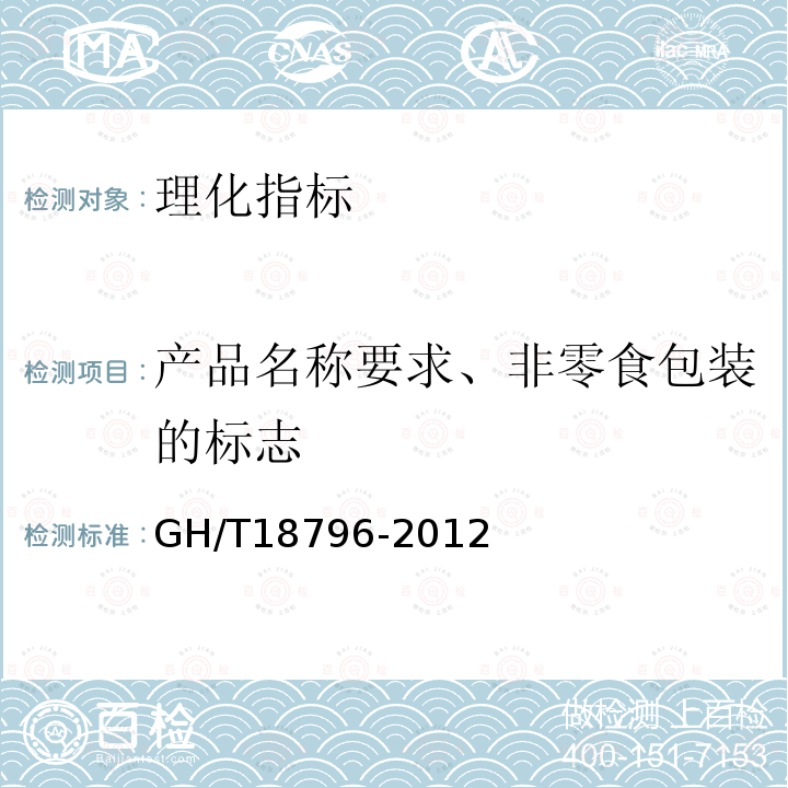 产品名称要求、非零食包装的标志 GH/T 18796-2012 蜂蜜