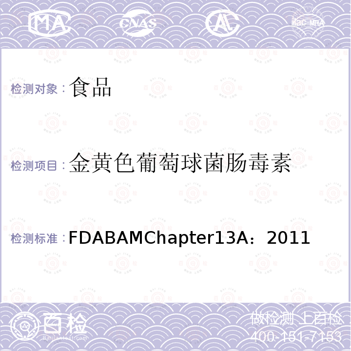 金黄色葡萄球菌肠毒素 FDABAMChapter13A：2011 ：微滑双扩散和酶联免疫吸附法
