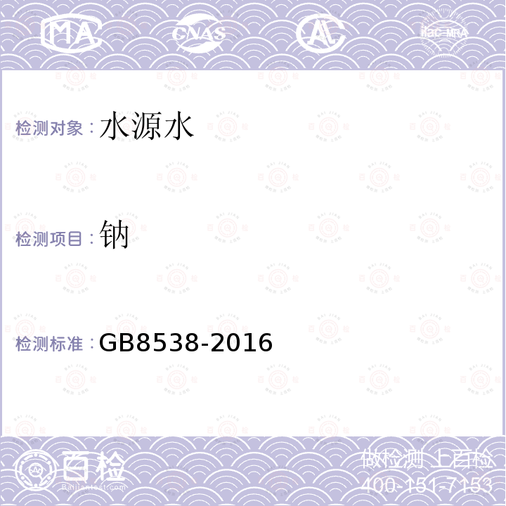 鈉 食品安全國家標準 飲用天然礦泉水檢驗方法 鈉的測定 火焰原子吸收分光光度法、電感耦合等離子體發射光譜法和電感耦合等離子體質譜法