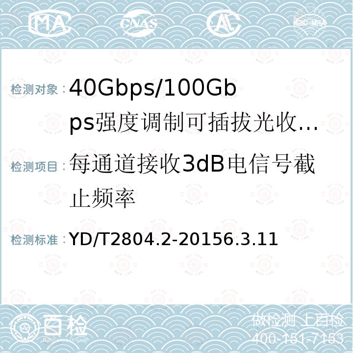 每通道接收3dB电信号截止频率 40Gbps/100Gbps强度调制可插拔光收发合一模块 第2部分：4×25Gbit/s