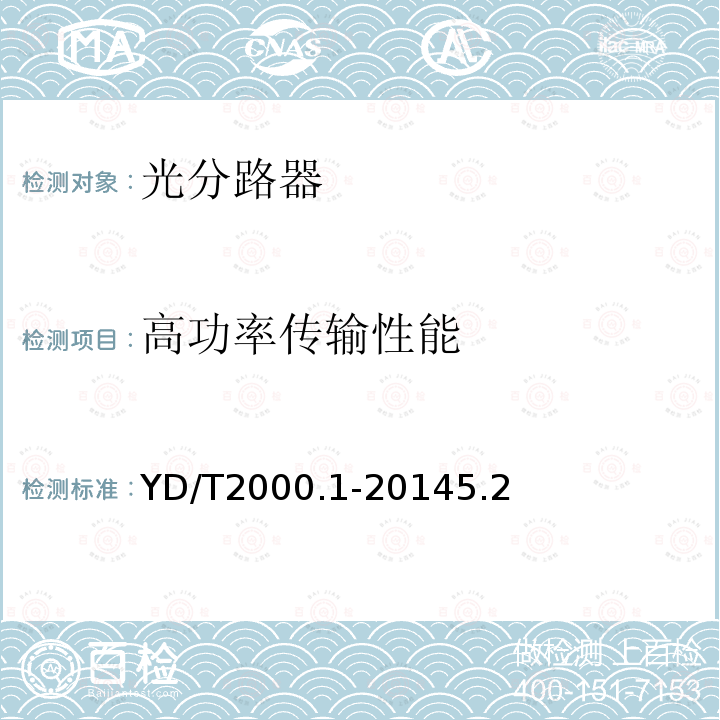 高功率传输性能 平面光波导集成光路器件第1部分：基于平面光波导(PLC)的光功率分路器