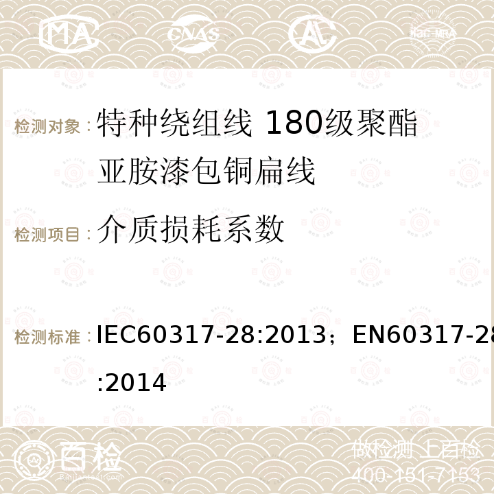 介质损耗系数 特种绕组线规范 第28部分:180级聚酯亚胺漆包铜扁线