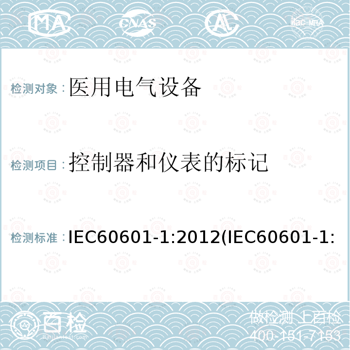 控制器和仪表的标记 医用电气设备 第1部分：基本安全和基本性能的通用要求