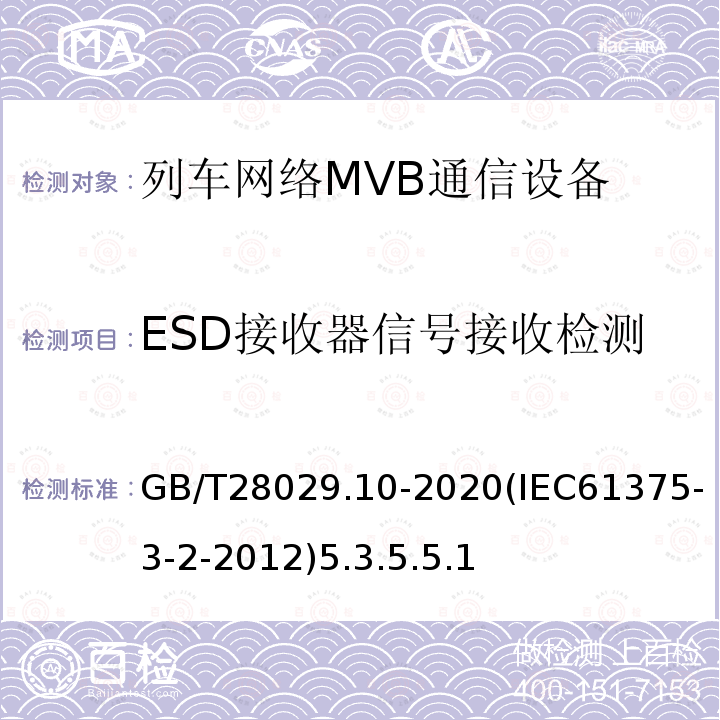 ESD接收器信号接收检测 轨道交通电子设备-列车通信网络（TCN）-第3-2部分：多功能车辆总线（MVB）一致性测试