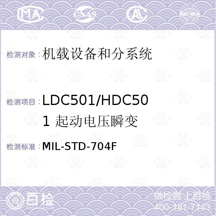 LDC501/HDC501
 起动电压瞬变 飞机供电特性