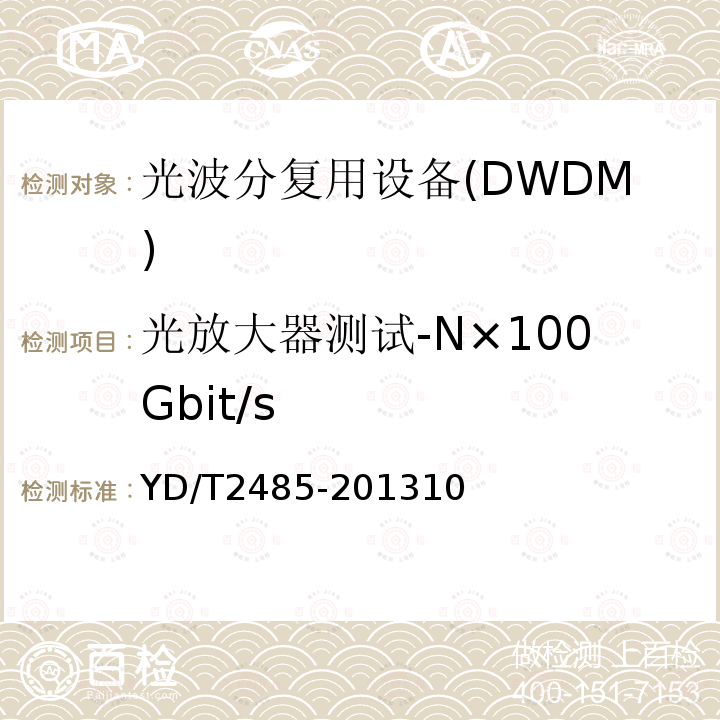 光放大器测试-N×100Gbit/s YD/T 1991-2009 N×40Gbit/s 光波分复用(WDM)系统技术要求