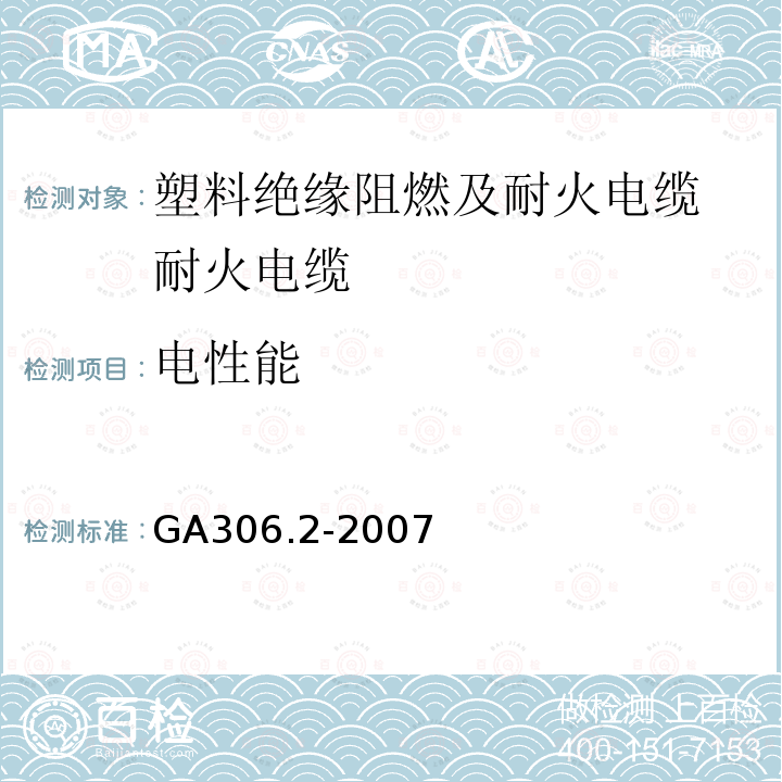 电性能 阻燃及耐火电缆：塑料绝缘阻燃及耐火电缆分级和要求 第2部分：耐火电缆