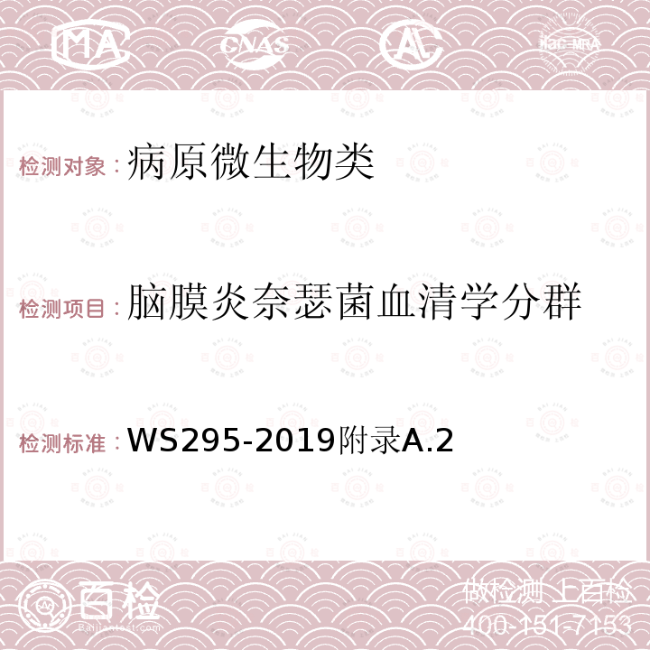 脑膜炎奈瑟菌血清学分群 WS 295-2019 流行性脑脊髓膜炎诊断