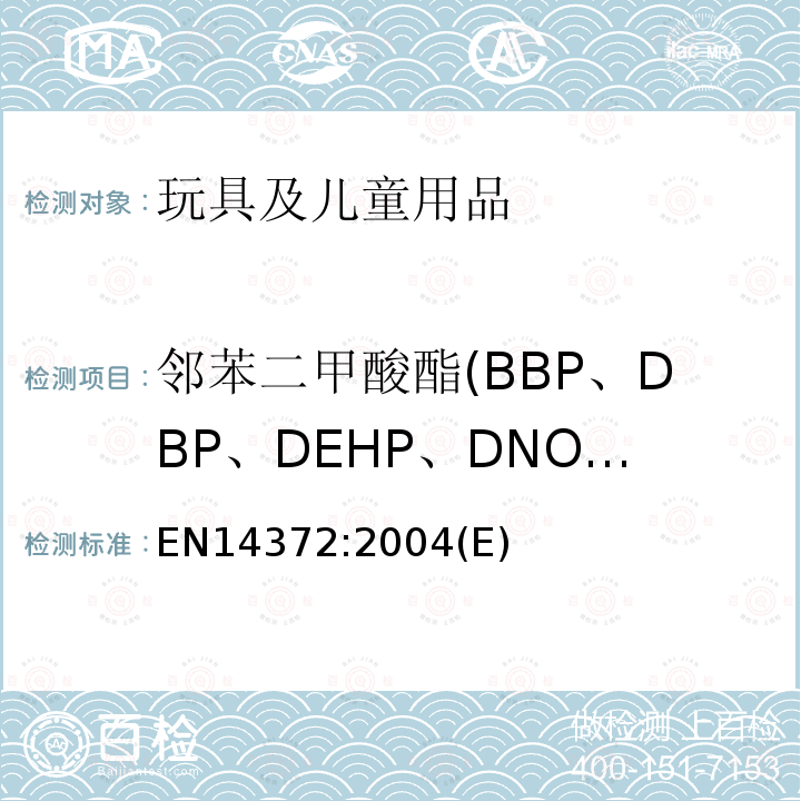 邻苯二甲酸酯(BBP、DBP、DEHP、DNOP、DINP、DIDP) 儿童用护理用品—刀叉和喂养工具—安全要求和试验